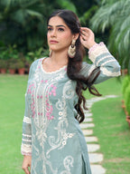 Arzoo | Dusky Grey Embroidered Cotton Kurta Set
