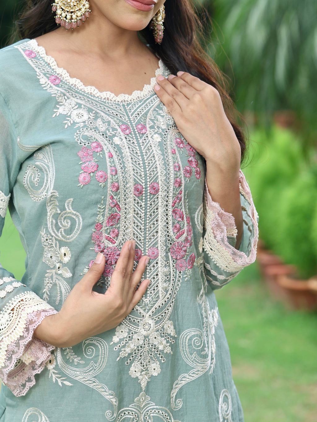 Arzoo | Dusky Grey Embroidered Cotton Kurta Set