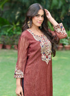 Sehr | Maroon Crushed Tissue Kurta Set
