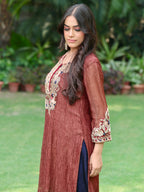 Sehr | Maroon Crushed Tissue Kurta Set