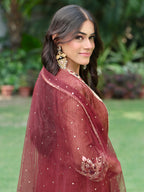 Sehr | Maroon Crushed Tissue Kurta Set