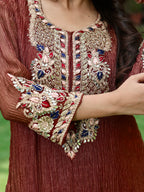 Sehr | Maroon Crushed Tissue Kurta Set