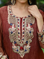 Sehr | Maroon Crushed Tissue Kurta Set