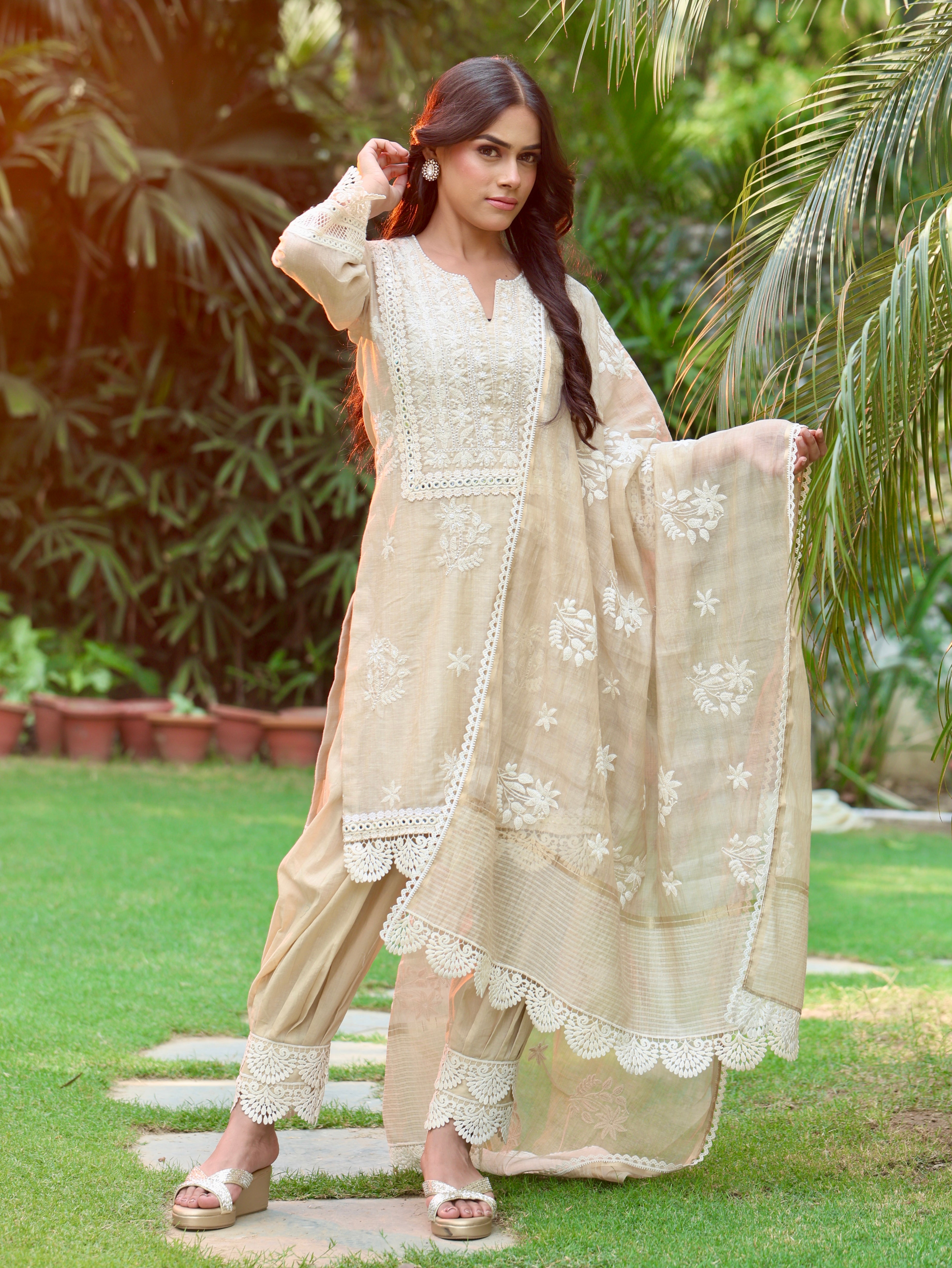 Rania | Beige Cotton Kurta Set