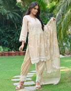 Rania | Beige Cotton Kurta Set