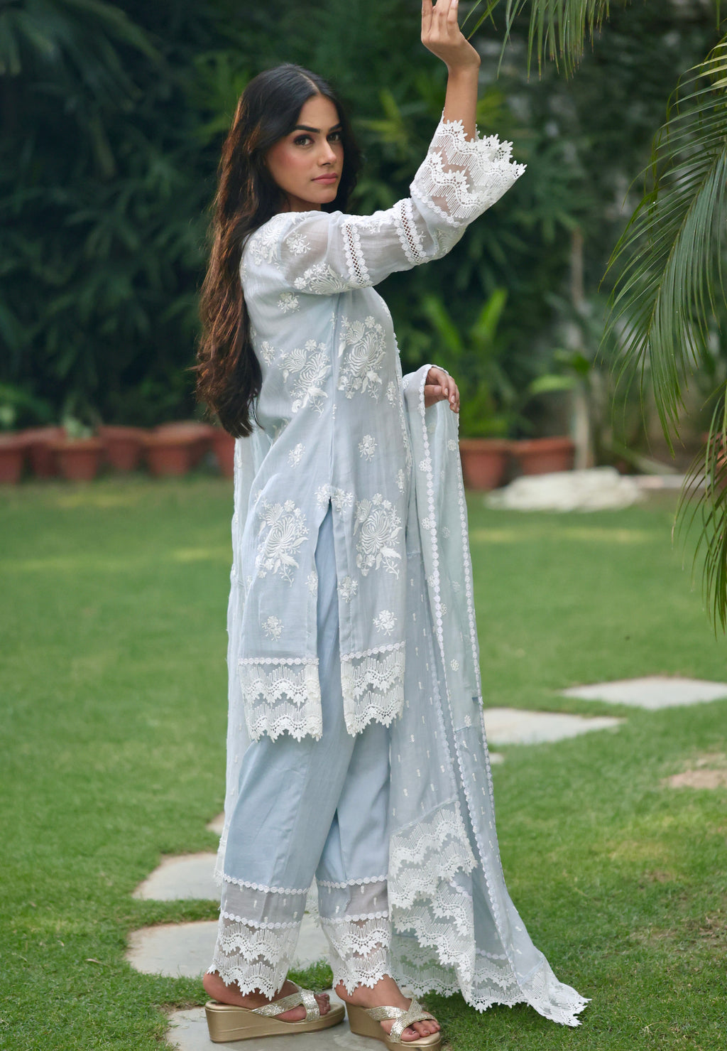 Naaz | Sky Blue Mul Chanderi Kurta Set