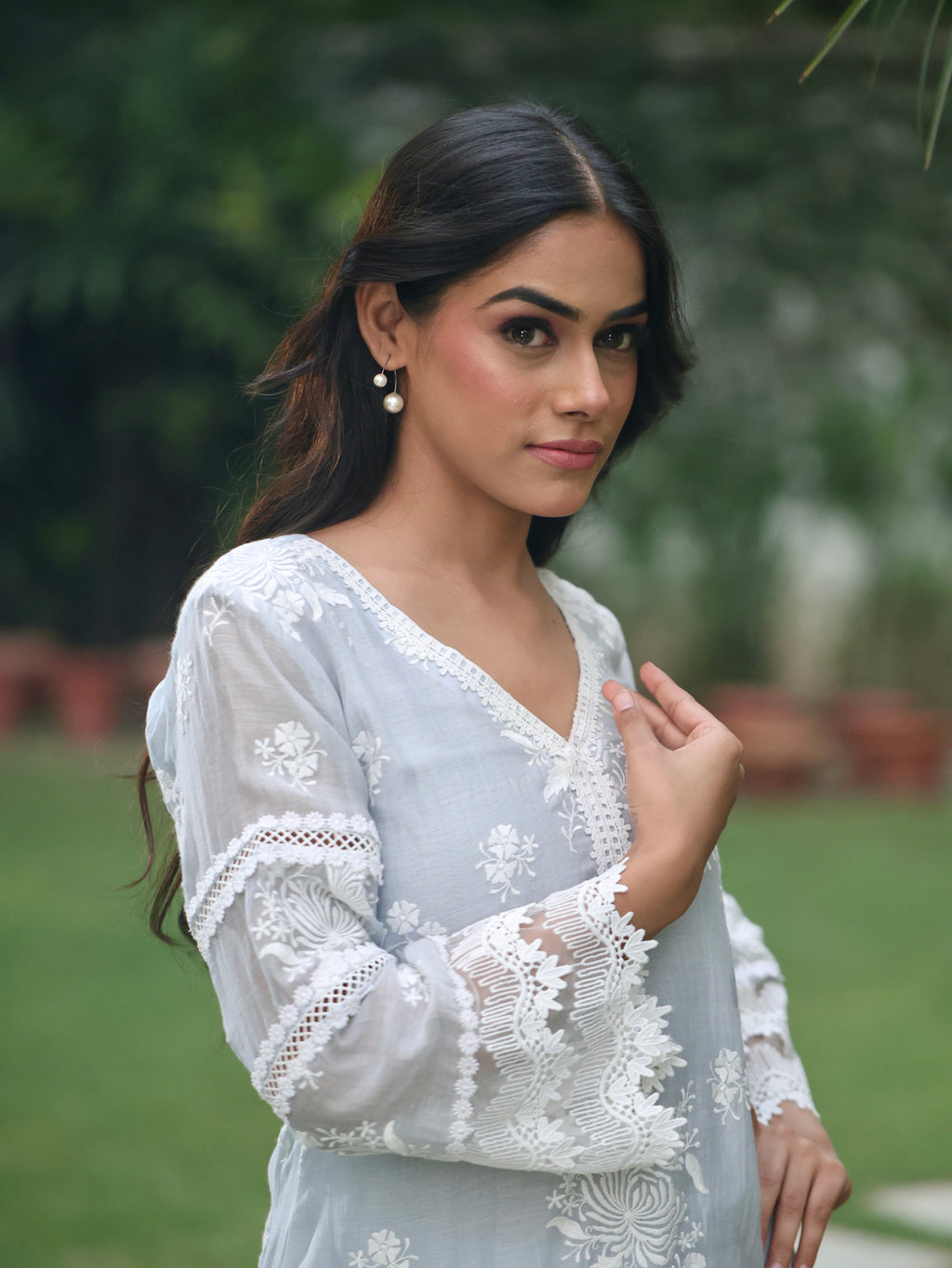 Naaz | Sky Blue Mul Chanderi Kurta Set