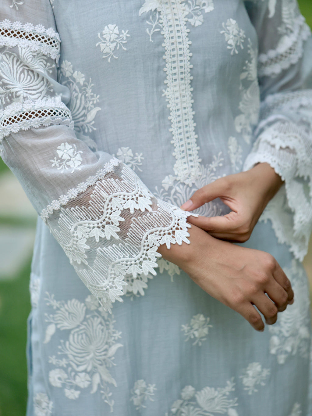 Naaz | Sky Blue Mul Chanderi Kurta Set