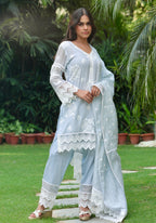 Naaz | Sky Blue Mul Chanderi Kurta Set