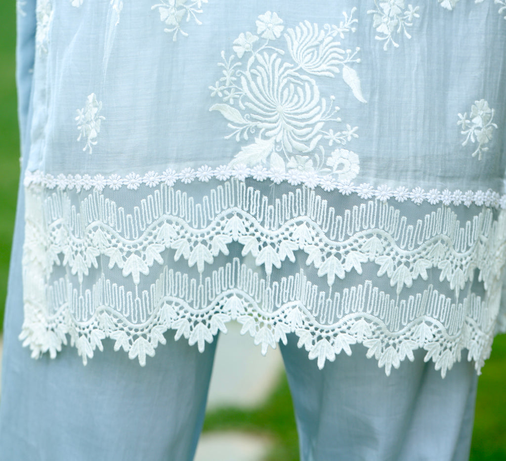Naaz | Sky Blue Mul Chanderi Kurta Set