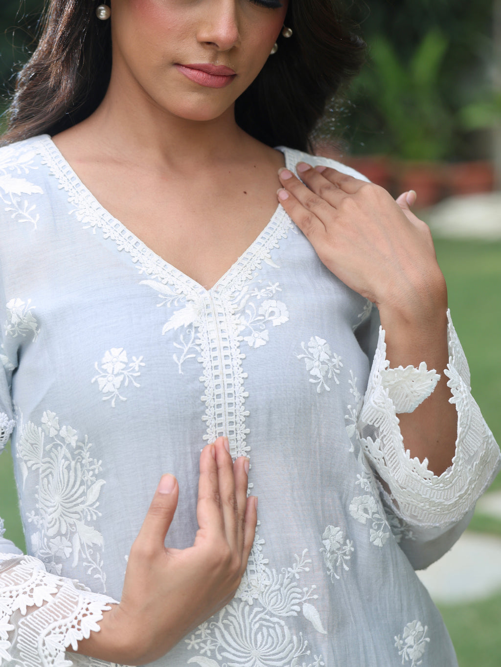 Naaz | Sky Blue Mul Chanderi Kurta Set