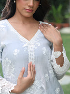 Naaz | Sky Blue Mul Chanderi Kurta Set
