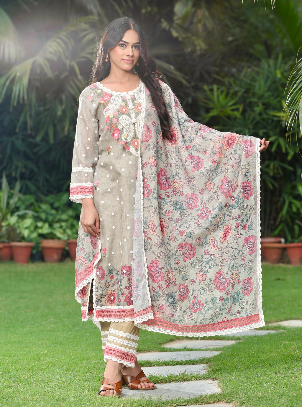 Ruhi |  Earthen Grey Cotton Suit Set