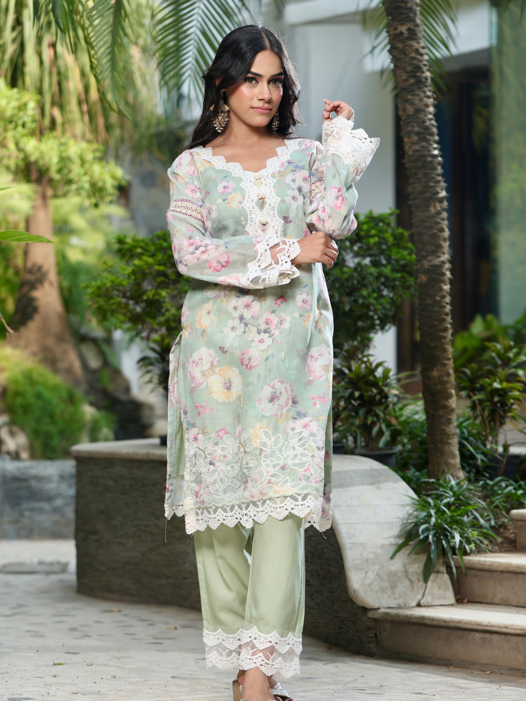 Noorain | Green Floral Printed Cotton Kurta Set