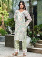 Noorain | Green Floral Printed Cotton Kurta Set