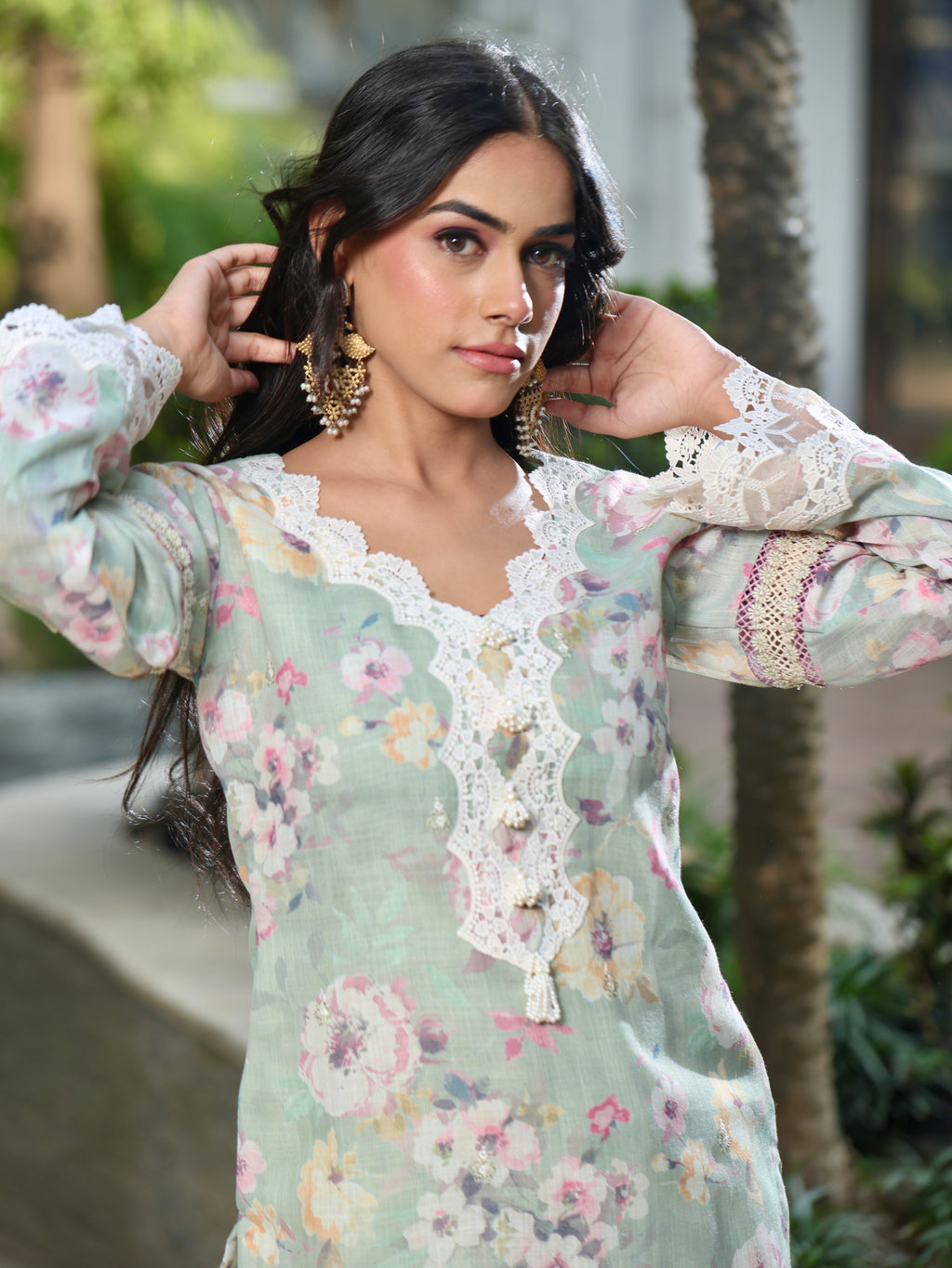 Noorain | Green Floral Printed Cotton Kurta Set