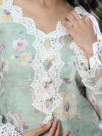 Noorain | Green Floral Printed Cotton Kurta Set