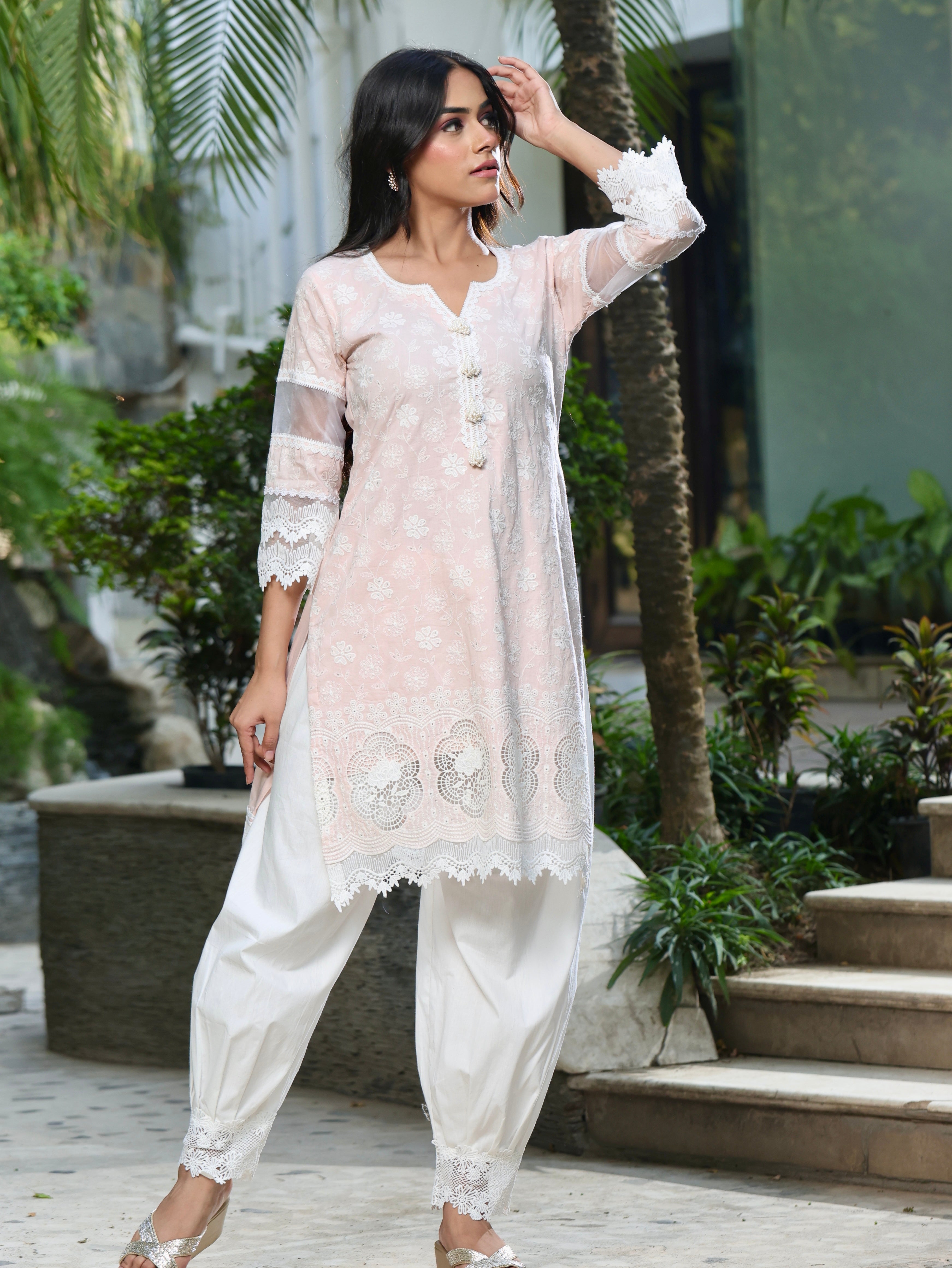 Naira | Peach Cotton Kurta Set