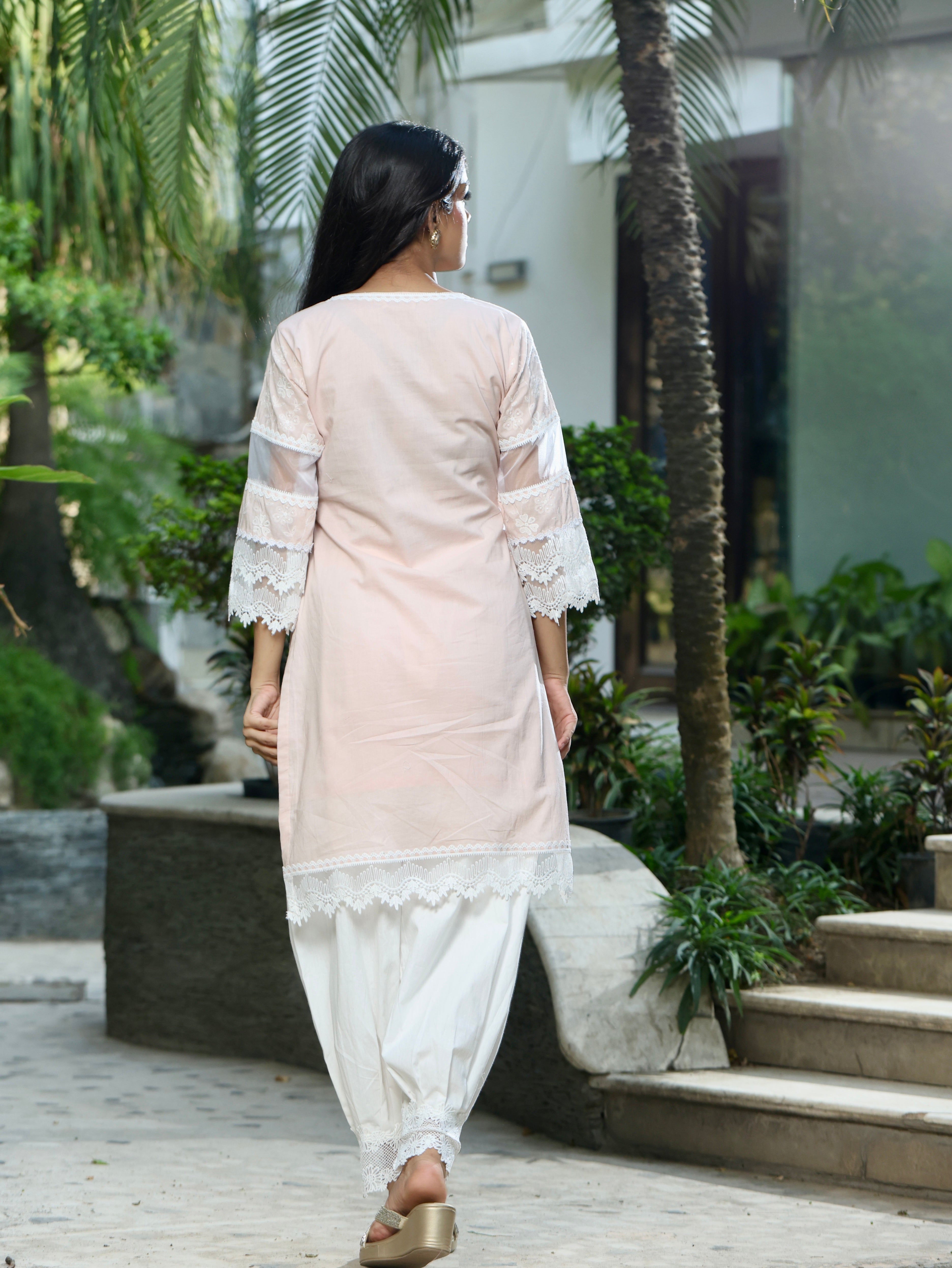 Naira | Peach Cotton Kurta Set