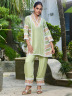 Falak | Green Linen Satin Co-ord Set