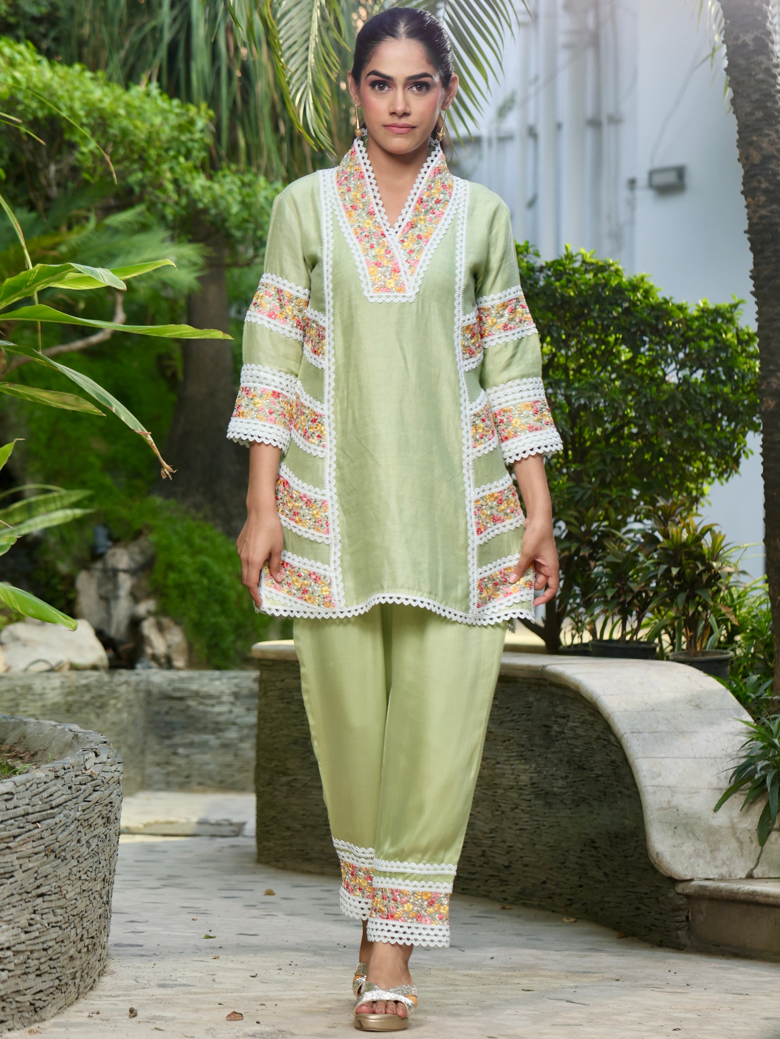 Falak | Green Linen Satin Co-ord Set