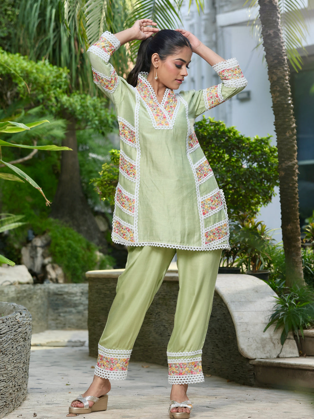 Falak | Green Linen Satin Co-ord Set