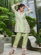 Falak | Green Linen Satin Co-ord Set