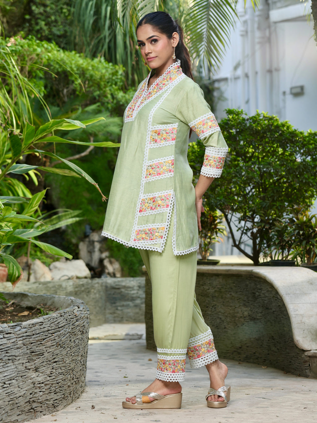 Falak | Green Linen Satin Co-ord Set