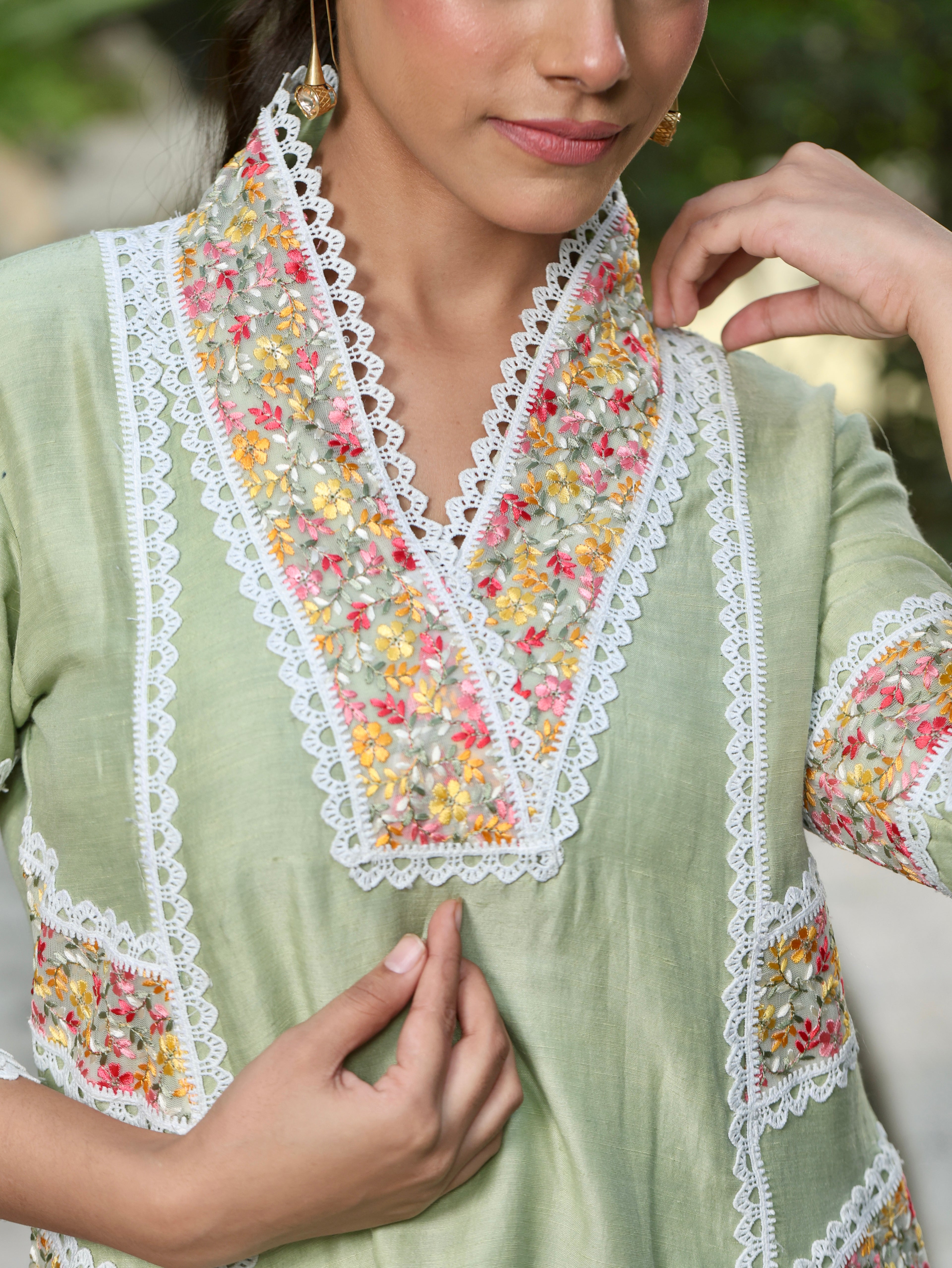 Falak | Green Linen Satin Co-ord Set