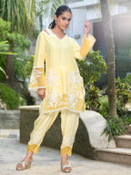 Noor | Yellow Linen Satin Kurta Set