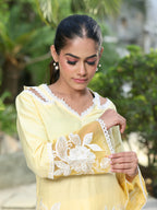 Noor | Yellow Linen Satin Kurta Set