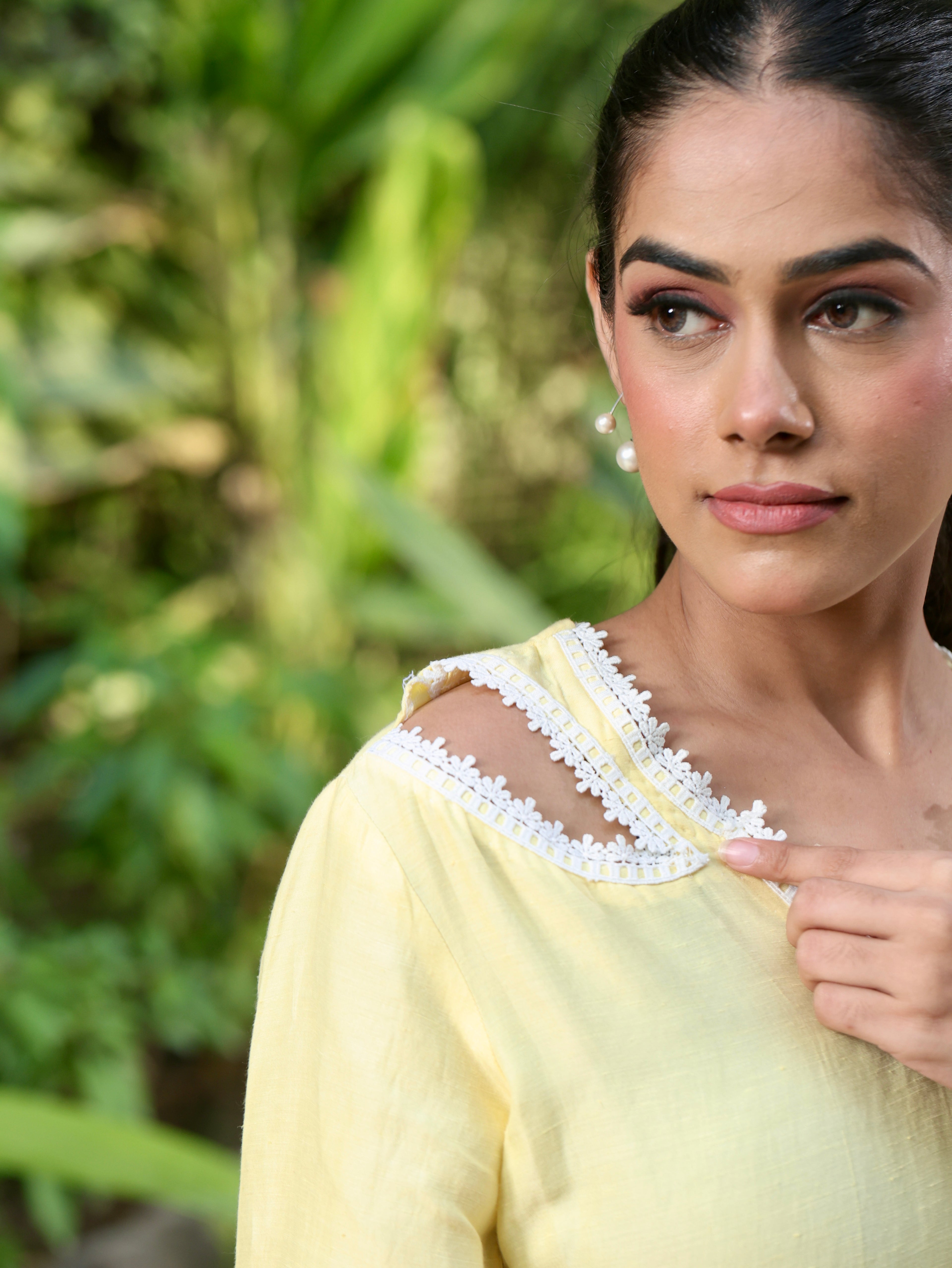 Noor | Yellow Linen Satin Kurta Set