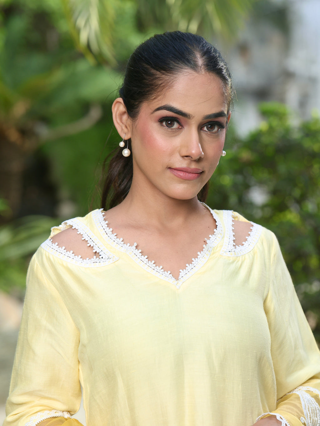 Noor | Yellow Linen Satin Kurta Set
