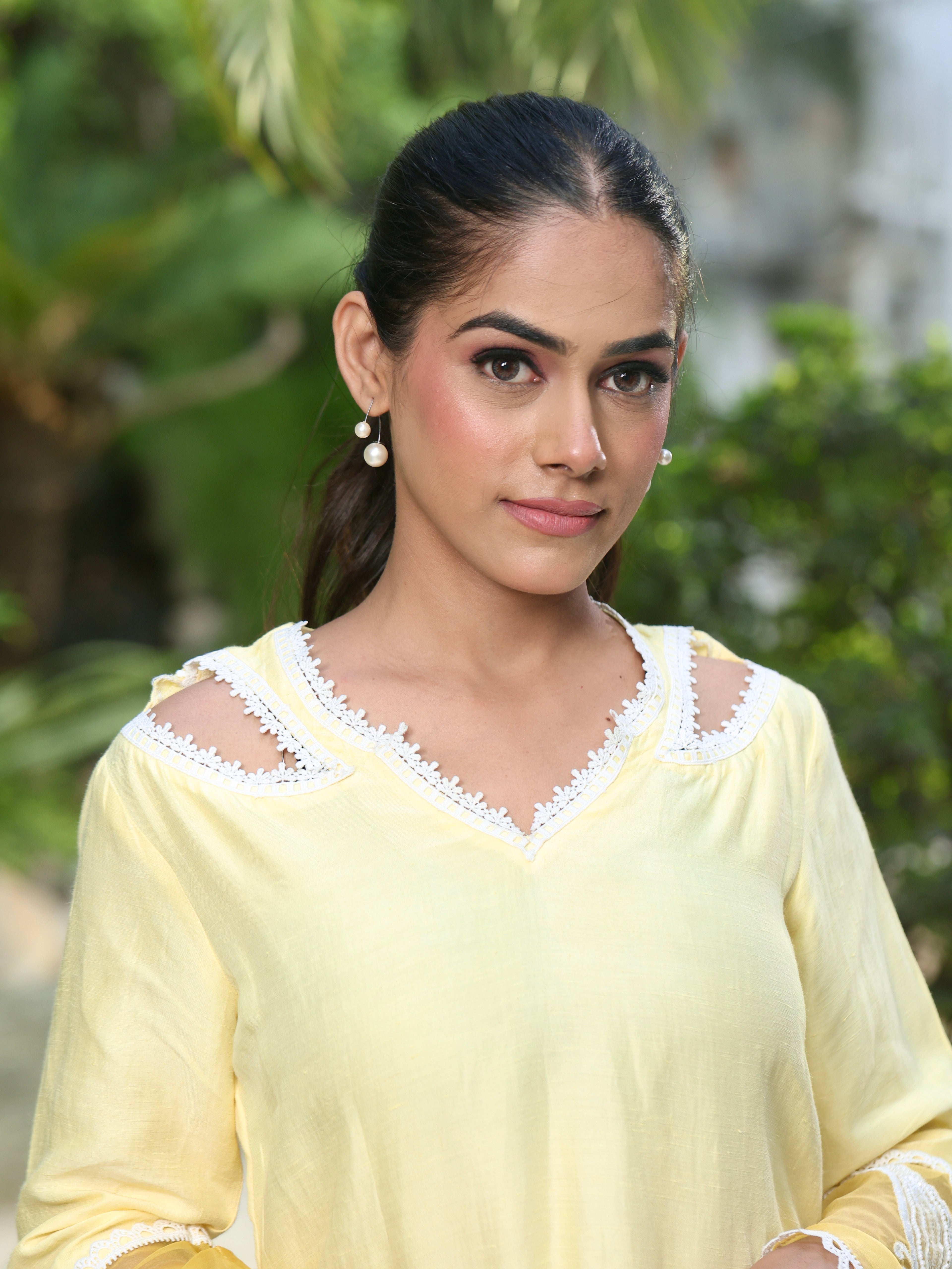 Noor | Yellow Linen Satin Kurta Set