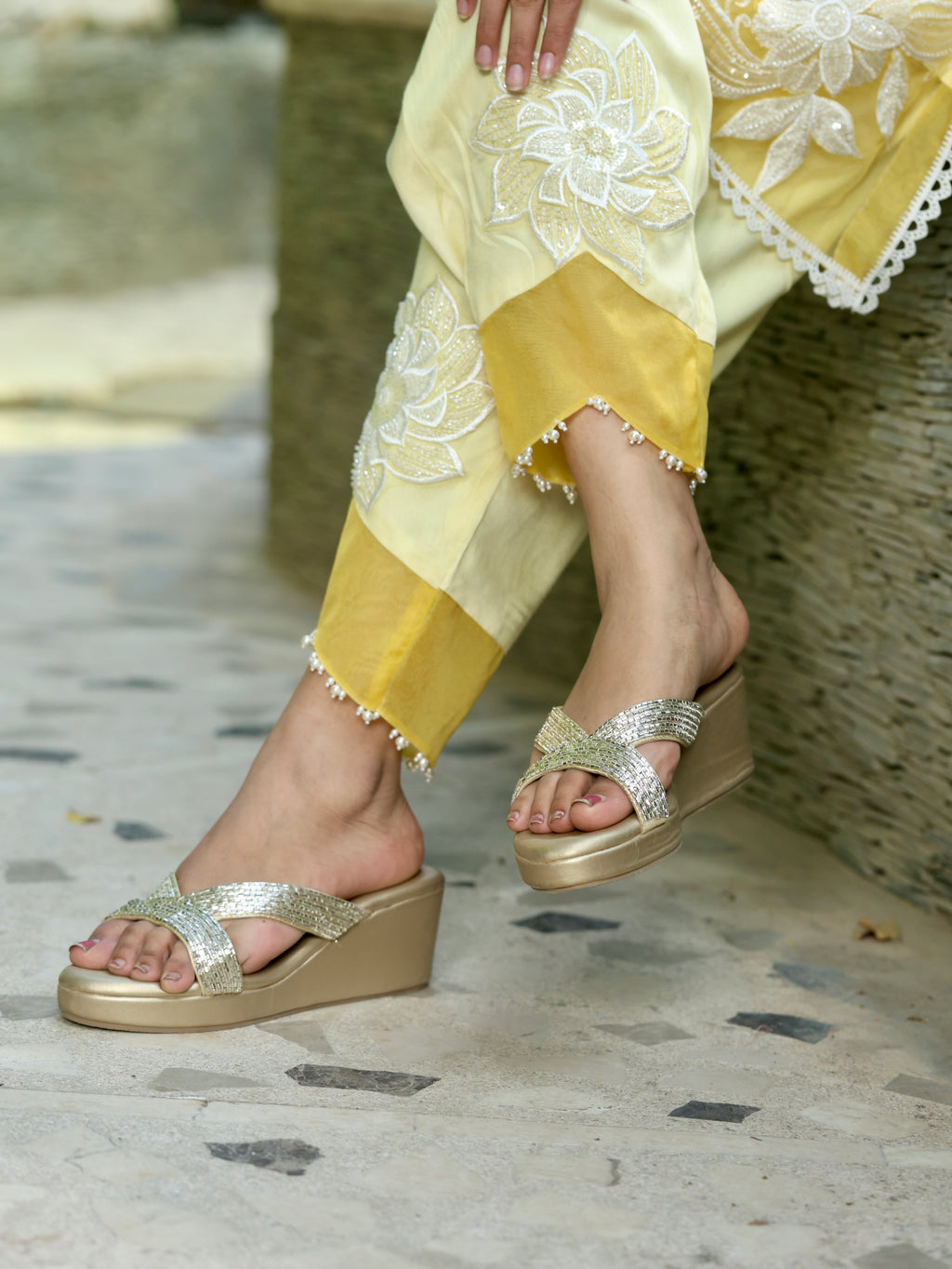 Noor | Yellow Linen Satin Kurta Set
