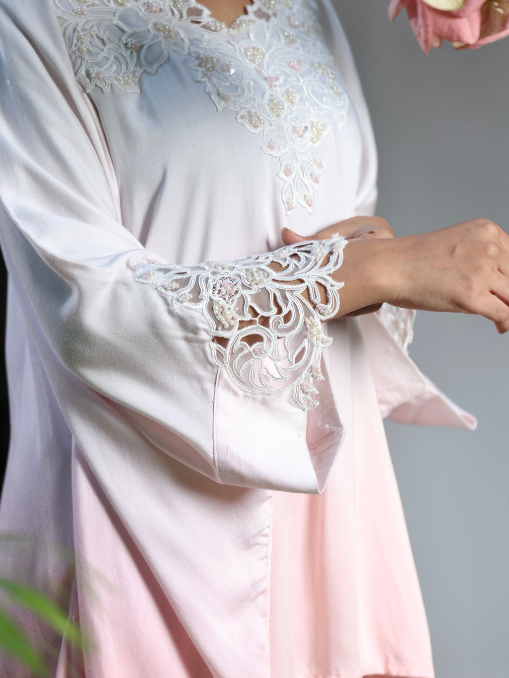 Alaya | Powder Pink Ombre Linen Satin Kurta Set
