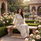 Roshni | White Semi Stitched Cotton Kaftan