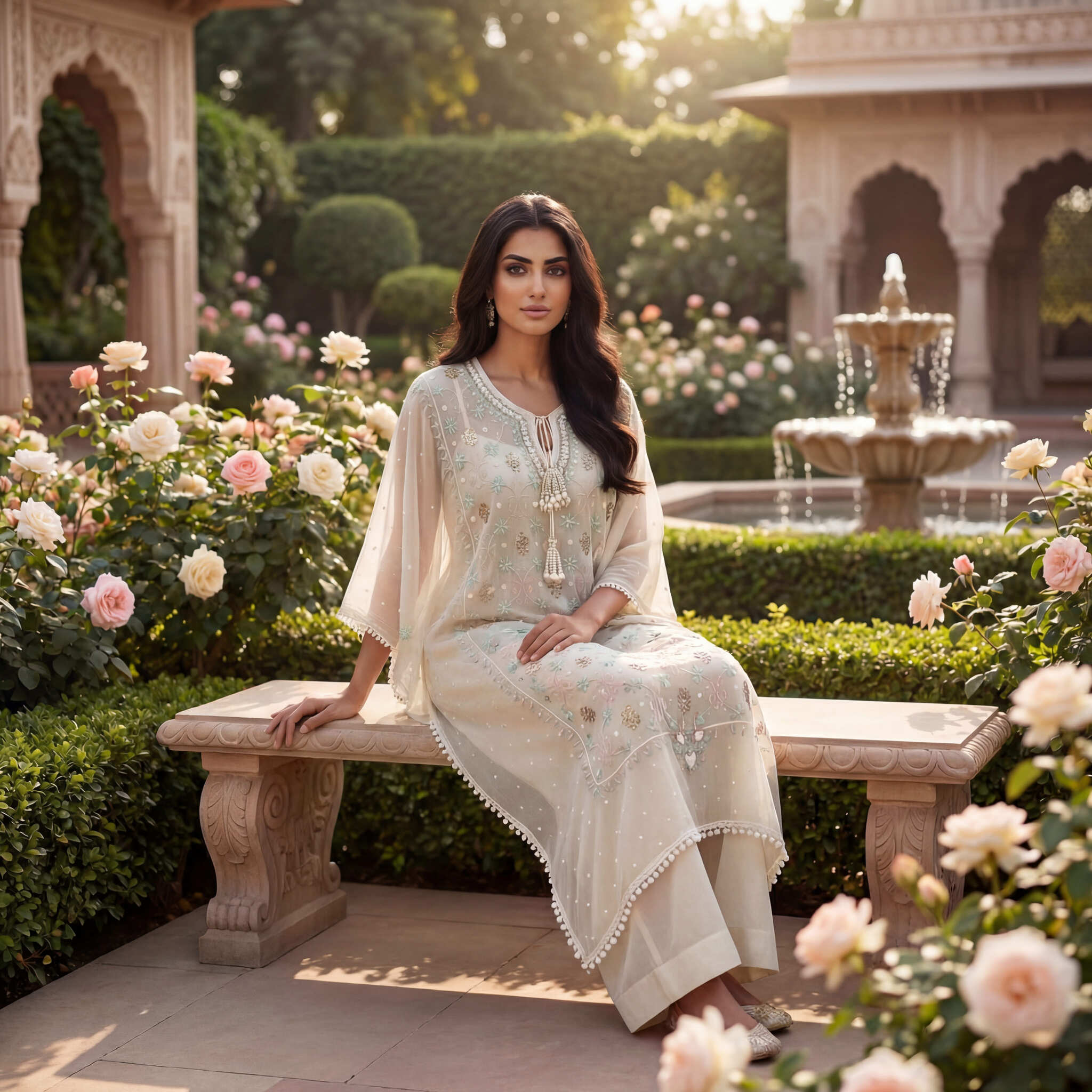 Roshni | White Semi Stitched Cotton Kaftan