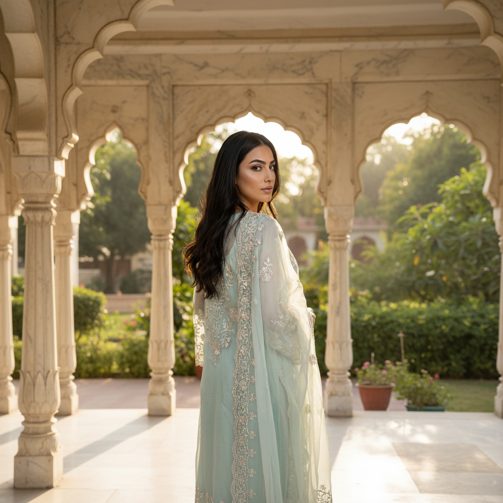 Aiyana | Blue Embroidered Semi Stitched Organza Kurta Set