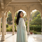 Aiyana | Blue Embroidered Semi Stitched Organza Kurta Set