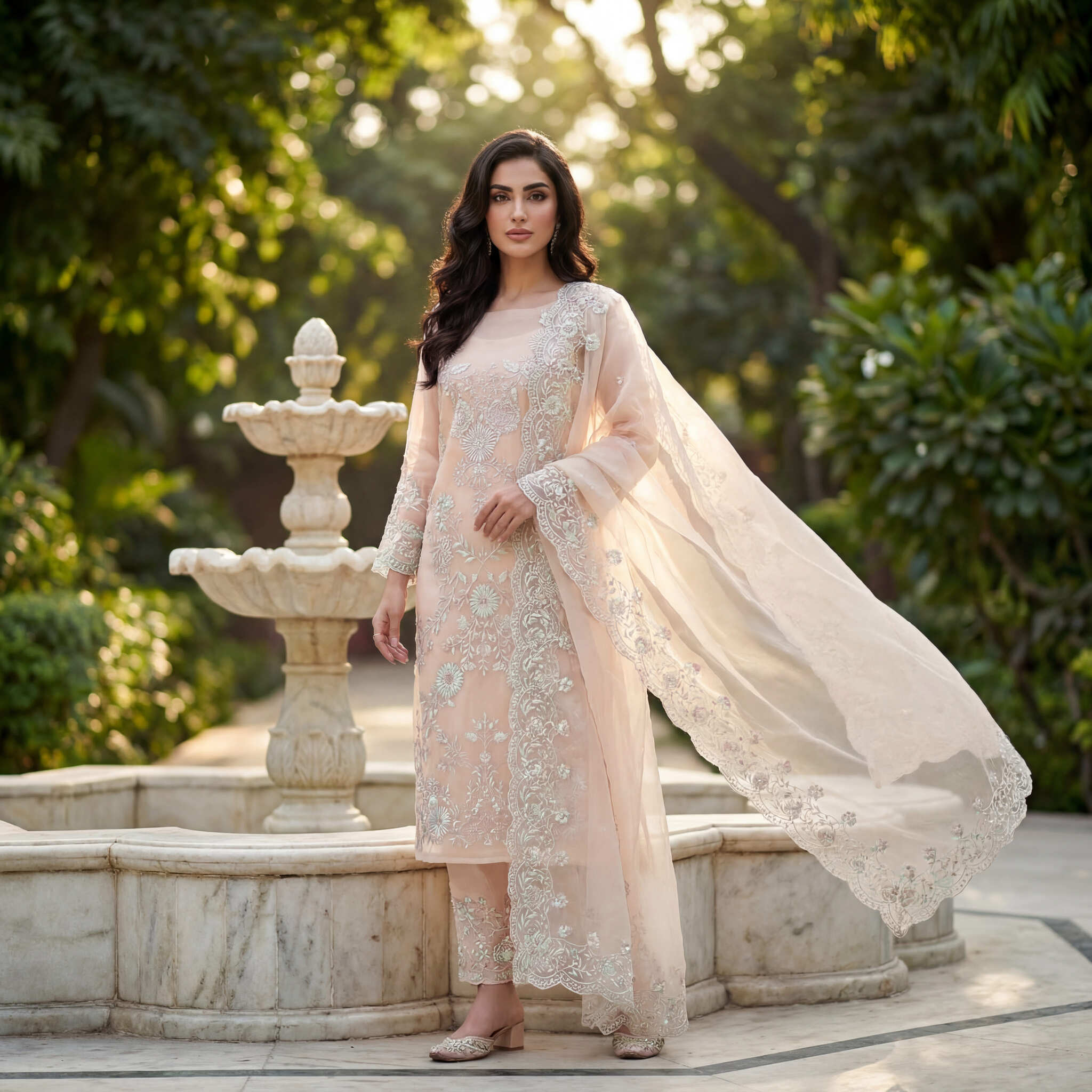 Alia | Pink Embroidered Semi Stitched Organza Kurta Set