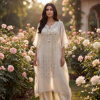 Roshni | White Semi Stitched Cotton Kaftan