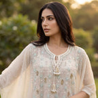 Roshni | White Semi Stitched Cotton Kaftan