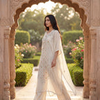 Roshni | White Semi Stitched Cotton Kaftan