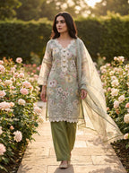 Noorain | Green Floral Printed Cotton Kurta Set