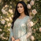 Aiyana | Blue Embroidered Semi Stitched Organza Kurta Set