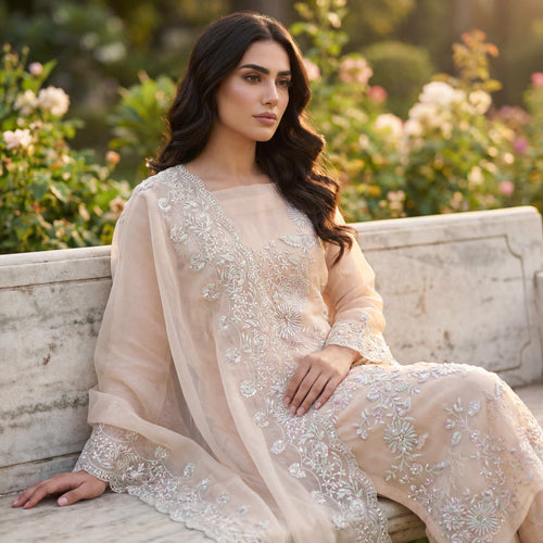 Alia | Pink Embroidered Semi Stitched Organza Kurta Set
