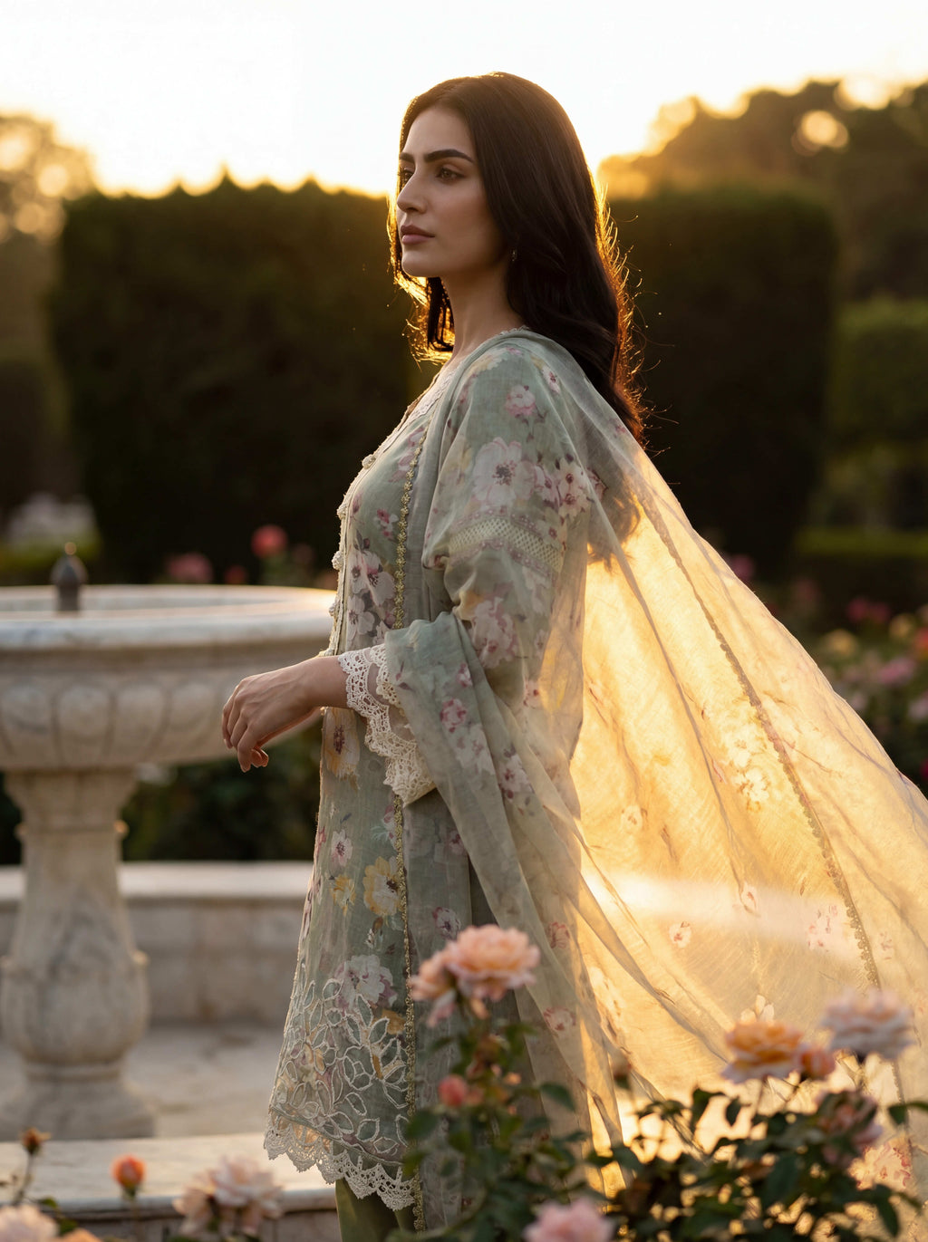 Noorain | Green Floral Printed Cotton Kurta Set