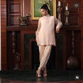 Peach net flowers kurta set