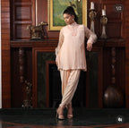 Peach net flowers kurta set